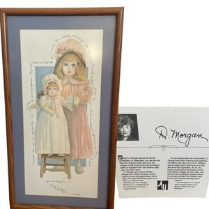 1980s Framed Print My Little Girl D. Morgan Vintage Mother Daughter 13” x 24”